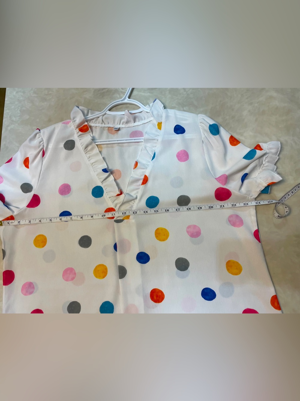 💛 Light Summer White Top with colourful dots - Picture 6 of 8